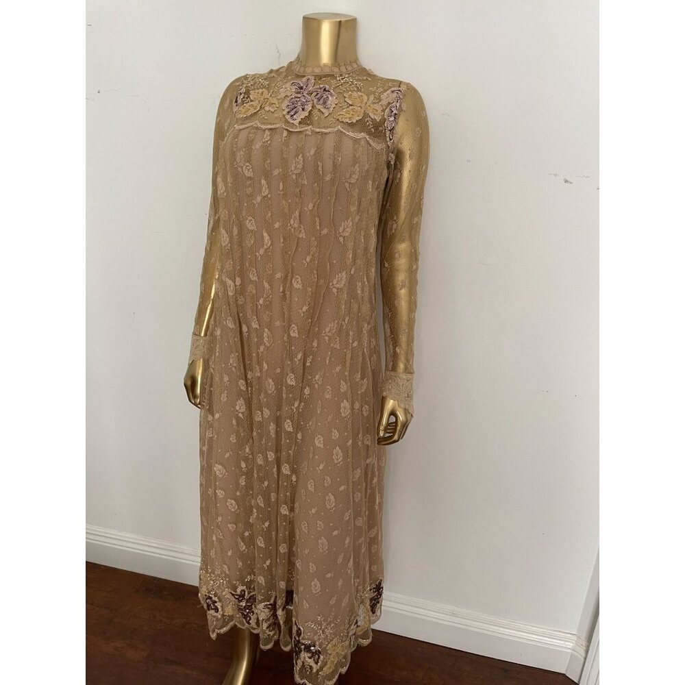 Vintage Rina Di Montella Sheer Lace Dress With Embroidered Floral Sequins Size 6 - Picture 2 of 16